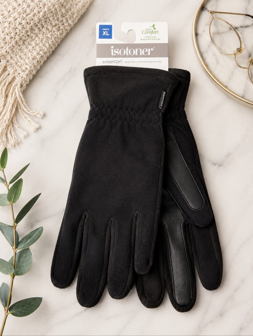Isotoner Men’s XL Eco Comfort SmartDri Touchscreen Black Winter Gloves NWT CC